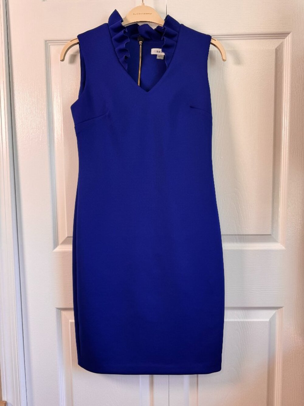 Calvin Klein 💙 Cobalt Blue 💙 Scuba Dress | Gold Back Zipper | Ruffle Neck